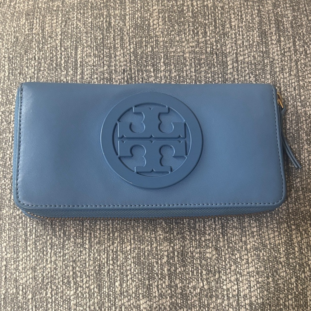 Tory Burch Sky Blue Leather Clutch